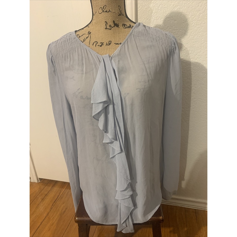 moulinette soeurs 6 Fancy Women's Blouse 100% Silk Light Blue EUC
